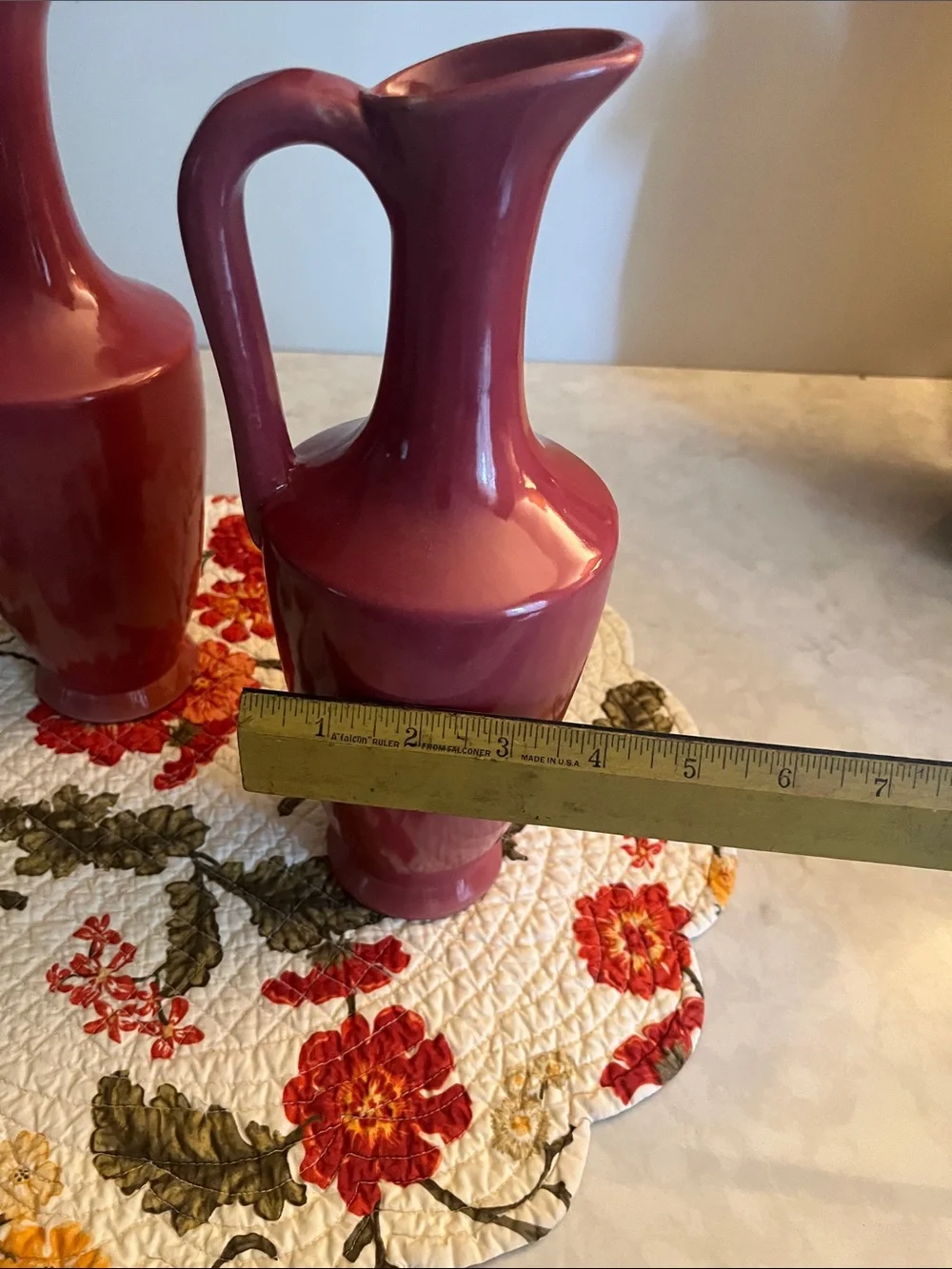 VTG 1960s USA stoneware pottery mauve dusty rose pitchers (2) # 162